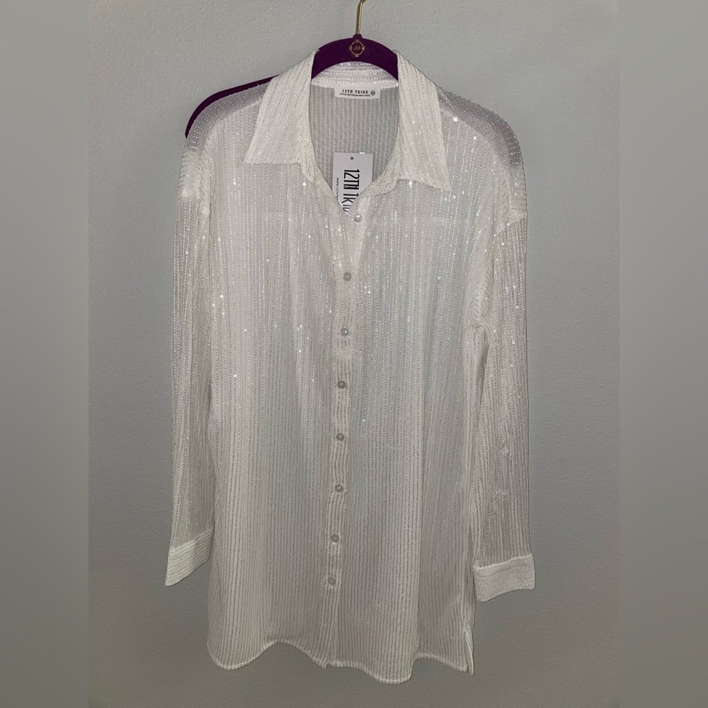 NWT 12th Tribe Unstoppable white sequins dress